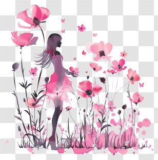 Womens Day Flower Art - Girl In Floral Field Transparent PNG