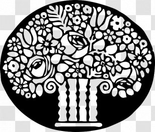 Floral Ornament Flower Clip Art - Black And White - Succulent Border Transparent PNG