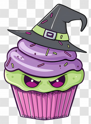 Halloween Cupcake - Angry Witch Cupcake Cartoon For Halloween Transparent PNG