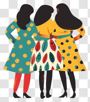 Best Friends - Three Women Hugging In Colorful Dresses Transparent PNG