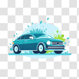 Car Wash - Blue Car Water Splash Illustration Transparent PNG