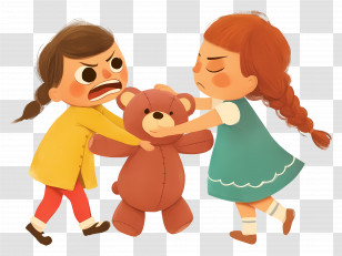 Two Girls Fighting - Two Girls Fighting Over A Teddy Bear Transparent PNG