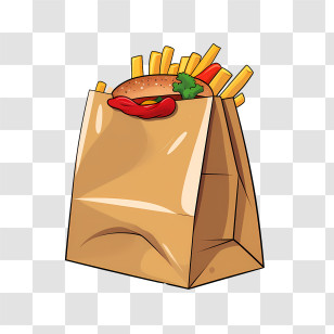Food Delivery Bag - Burger And Fries In Takeout Paper Bag Transparent PNG