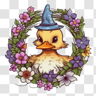 Duck
 - Cartoon Duck In Flower Wreath Illustration Transparent PNG