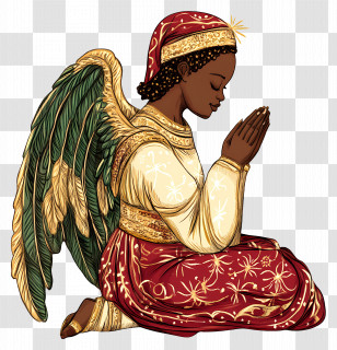 Black Christmas Angel - Praying Angel In Red And Gold Attire Transparent PNG