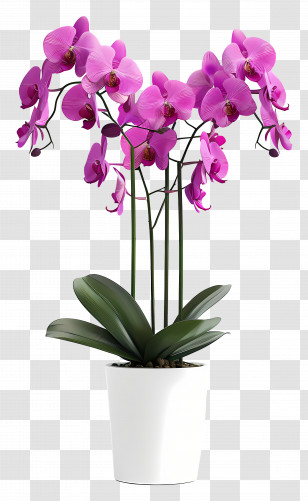 Potted Orchid Flowers - Vibrant Purple Orchid Plant In Decorative Pot Transparent PNG