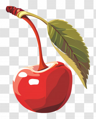 Cherry - Detailed Realistic Cherry With Stem And Leaf Transparent PNG