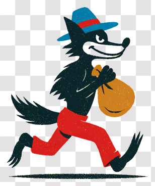 Cartoon Wolf Carrying Bag - Sneaky Wolf Running With Bag Transparent PNG