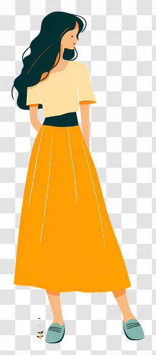 Woman In Skirt - Stylish Woman In Yellow Skirt Transparent PNG