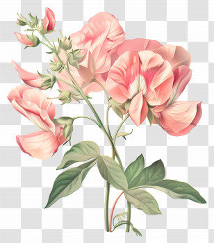 Vintage Flowers - Pink Sweet Pea Flowers Illustration Transparent PNG