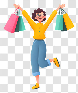 Woman Celebrating Online Shopping - Happy Shopper With Bags Transparent PNG