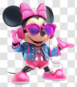 Mouse Minnie Rosa - Cool Cartoon Mouse With Headphones Transparent PNG
