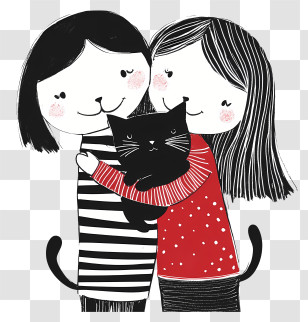 Best Friends - Two People Hugging A Cat Transparent PNG