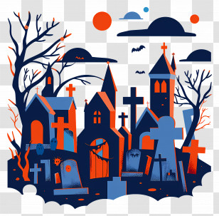 Halloween Graveyard - Haunted Cemetery Illustration For Halloween Theme Transparent PNG