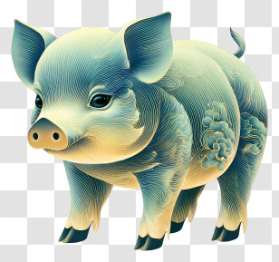 Chinese Zodiac - Textured Teal Piglet With Gold Patterns Transparent PNG