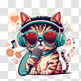 Cartoon Cat - Cool Cat With Headphones And Microphone Transparent PNG