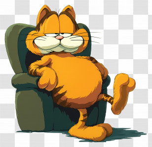 Garfield - Cartoon Orange Cat Relaxing In Armchair Transparent PNG