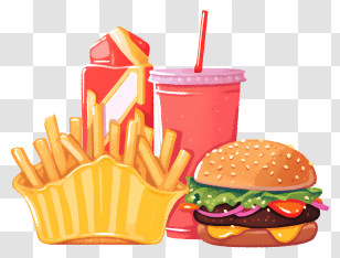 Fast Food - Burger, Fries, And Soda Combo Illustration Transparent PNG