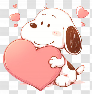 Snoopy Love - Adorable Cartoon Dog Holding A Big Pink Heart Transparent PNG