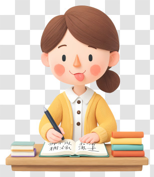 Woman Sitting Writing - Cute Girl Writing Homework Transparent PNG