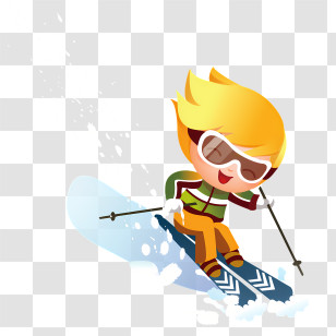 Sports - Cartoon Character Skiing On Snow Transparent PNG