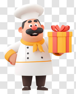 Chef Holding Gift Box - Chef Presenting Gift Box Transparent PNG