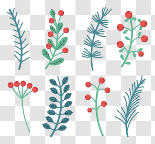Leaves - Plant Branches With Red Berries Art Transparent PNG