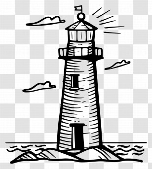 Lineart Lighthouse Illustration - Lighthouse Line Art Drawing Transparent PNG