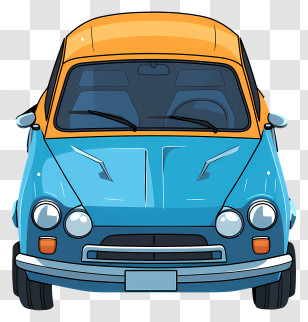 Hand Drawn Cartoon Car - Blue And Orange Cartoon Car Front View Transparent PNG