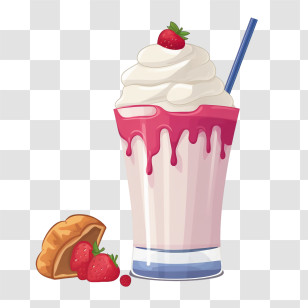 Milkshake - Strawberry Milkshake With Cream Topping Transparent PNG