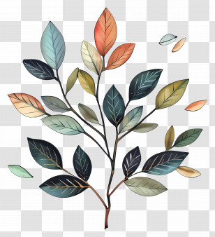Sprig With Leaves - Decorative Branch With Colorful Leaves Transparent PNG