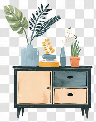Cupboard - Decorative Cabinet With Plants Transparent PNG