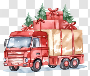 Christmas Truck - Red Truck With Christmas Gifts And Trees Illustration Transparent PNG
