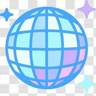 Mirror Ball Emoji - Blue Globe Icon With Stars Transparent PNG