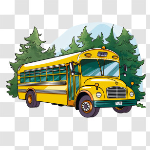 School Bus - Yellow School Bus Cartoon With Nature Background Transparent PNG