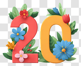 Number 20 Flowers - Floral Number 20 Design Transparent PNG