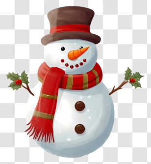 Snowman - Christmas Snowman With Holly And Red Scarf Transparent PNG