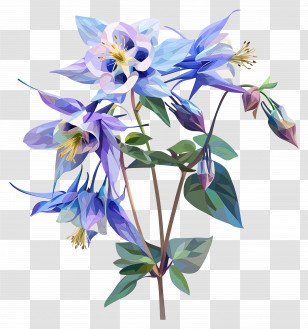 Digital Flower - Purple And Blue Flowers Illustration Transparent PNG