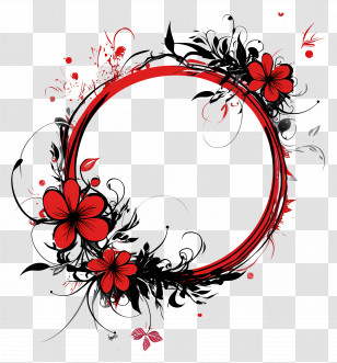 Floral Vintage Frame - Red And Black Floral Circle Design Transparent PNG