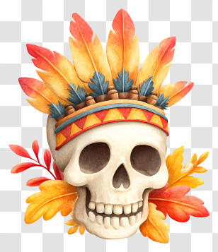 Thanksgiving Skull - Boho Feather Headdress Skull Transparent PNG