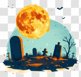 Halloween Full Moon - Graveyard Scene Under Full Moon For Halloween Transparent PNG