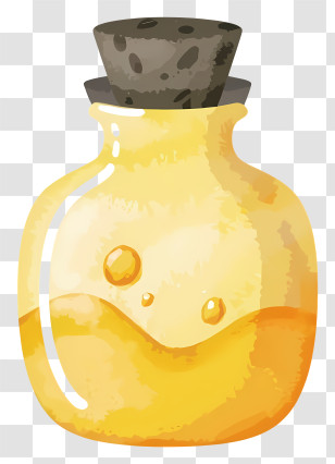Cartoon - Yellow Glass Bottle With Liquid And Cork Transparent PNG