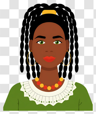 African Woman Portrait - Braided Hair Woman Illustration With Green Dress Transparent PNG