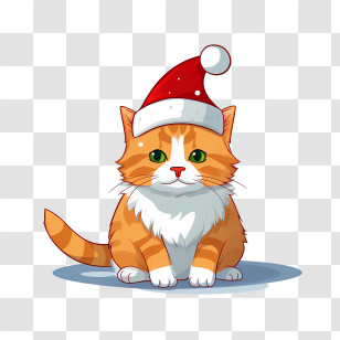 Christmas Cat - Christmas Cat Dressed In Santa Hat Transparent PNG