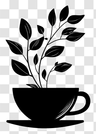Black Tea - Silhouette Of A Cup With Leaves Transparent PNG