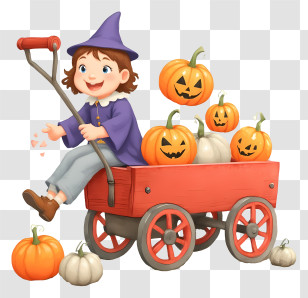 Pumpkin Wagon - Kid Pulling Pumpkin Wagon Transparent PNG