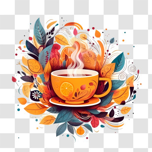 International Tea Day - Warm Coffee Cup In Artistic Floral Design Transparent PNG