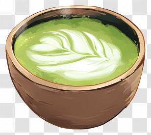 Matcha Milk Tea - Green Matcha Latte In Bowl With Art Transparent PNG