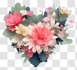 Heart Shaped Flower Arrangement - Floral Heart With Colorful Blooms Transparent PNG