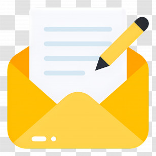 Letter Writing - Yellow Envelope With Paper And Pencil Illustration Transparent PNG